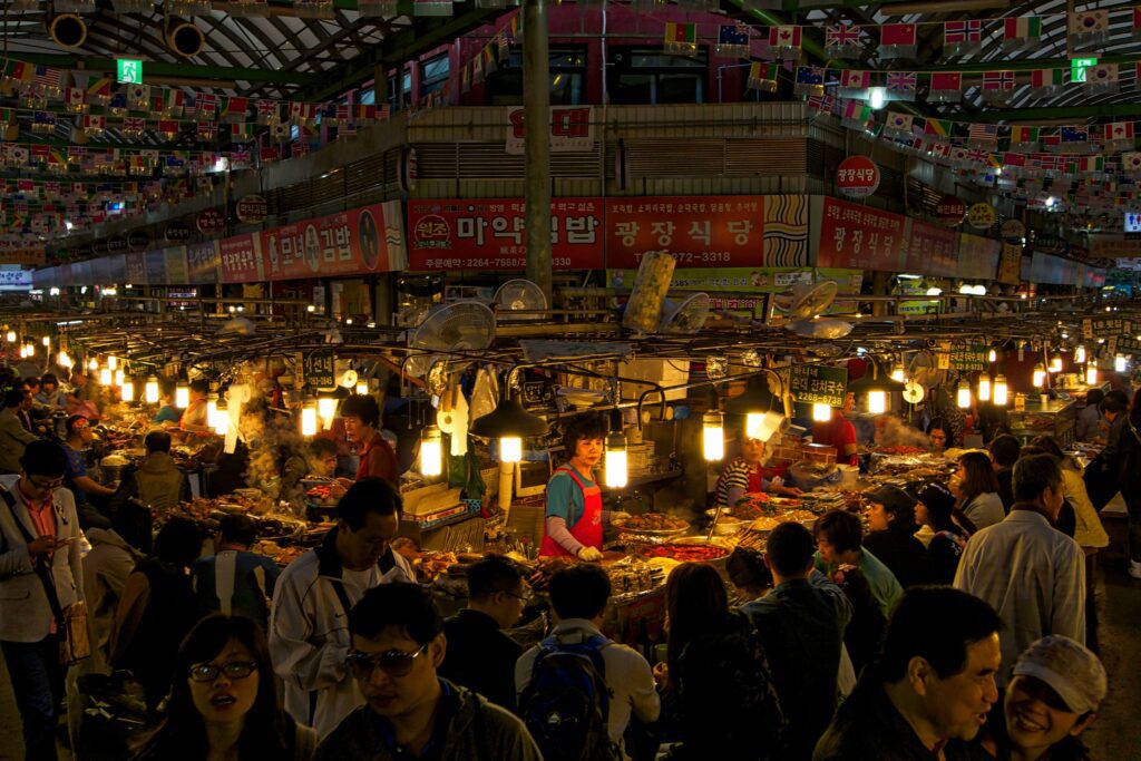 Gwangjang Market street food stalls in Seoul