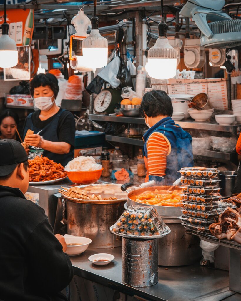 Korean street food vendors at night market