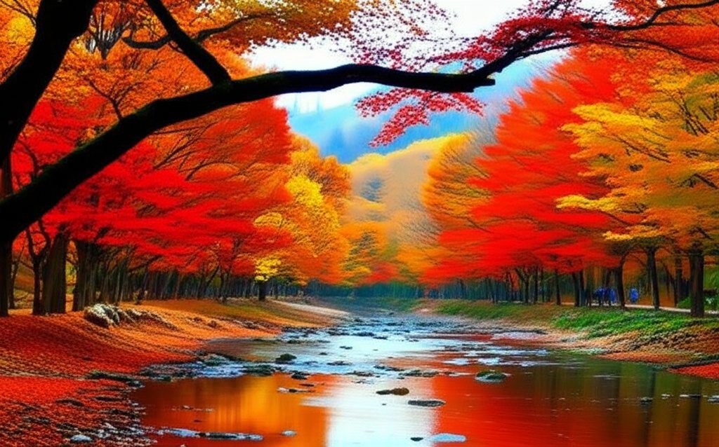 Colorful autumn foliage on mountain trail in Korea