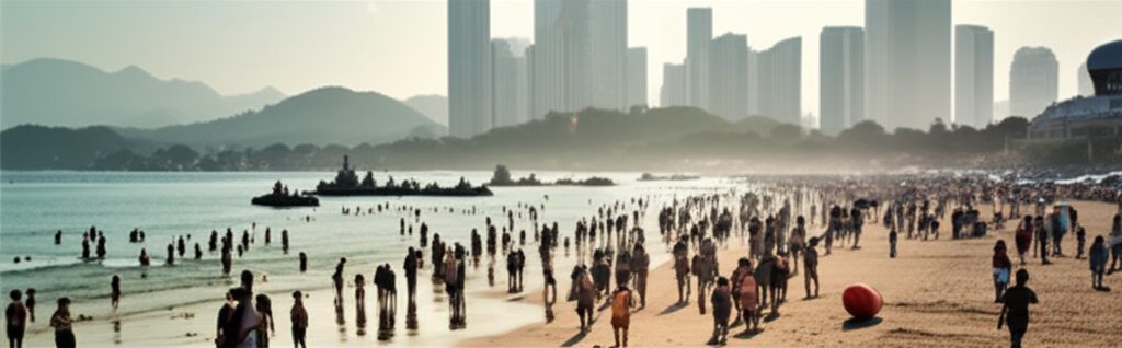 Crowded beach in Korea during hot summer season
