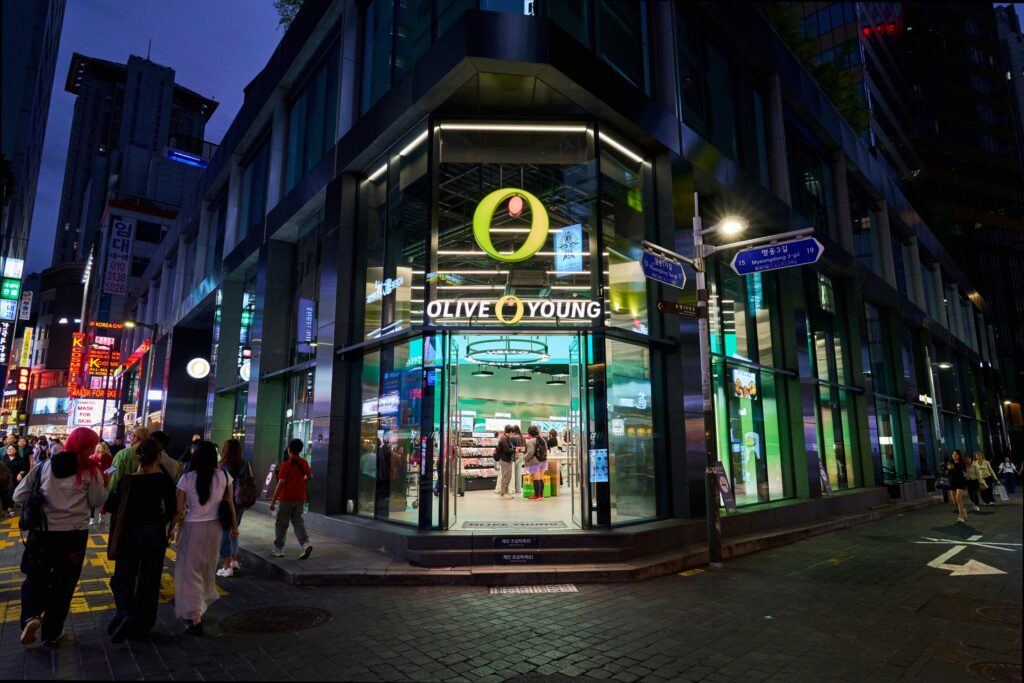 Olive Young K-beauty store in Seoul with skincare products