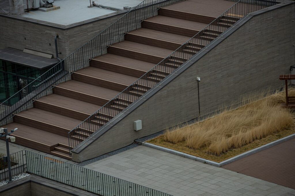 a set of stairs leading up to a building